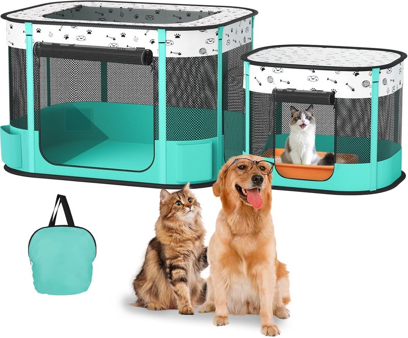 BUFOR Portable Cat Playpen, Foldable Pet Dog Playpen, for Kitten Puppy Play Pen Indoor/Outdoor, Cats Enclosure Cages Tent with Carrying Case, 600D Oxford 8-Rods, 32"x24"x22" - Image 1